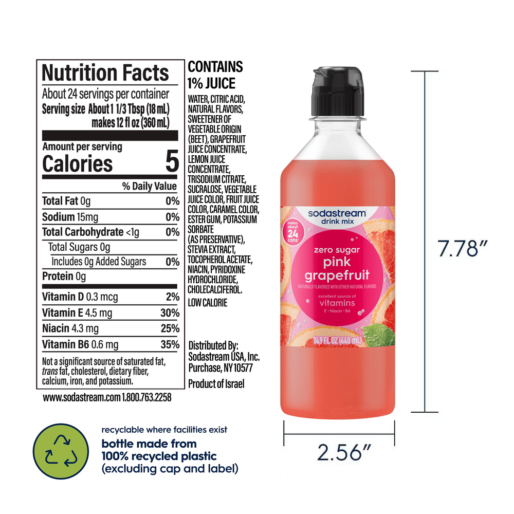 Sodastream Classics® Pink Grapefruit Zero Sugar Drink Mix 4 Pack 440ml – 6